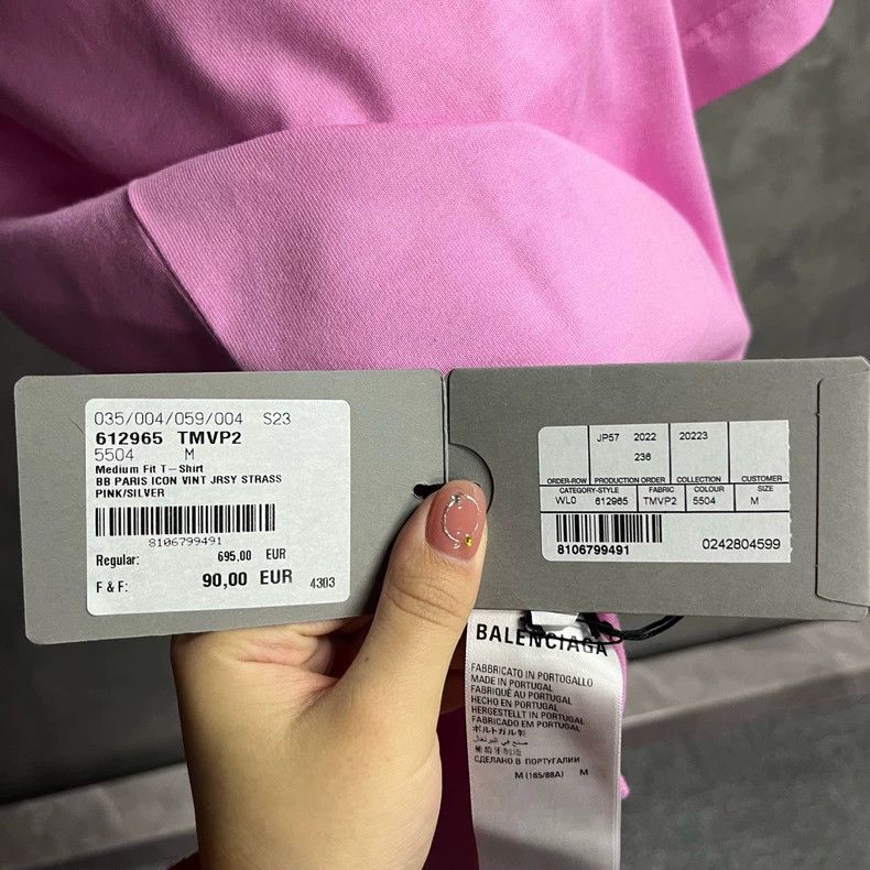 Balenciaga Balenciaga Pink Logo T-Shirt with Rhinestones Size US M / EU 48-50 / 2 - 5 Thumbnail