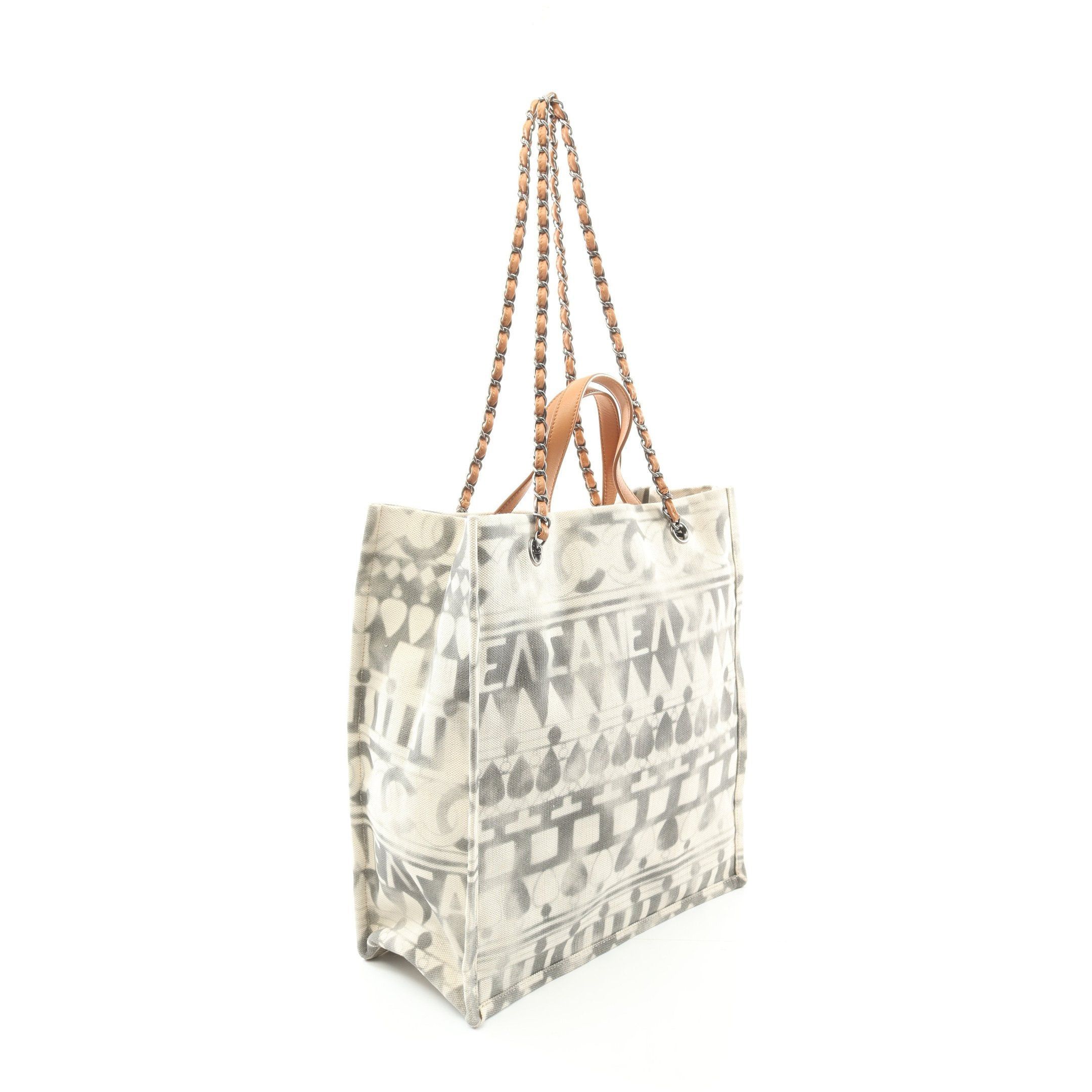 Chanel Chanel Coco Mark Chain Shoulder Bag Tote Canvas Leather Off White Light Brown Silver Hardware Size ONE SIZE - 2 Thumbnail
