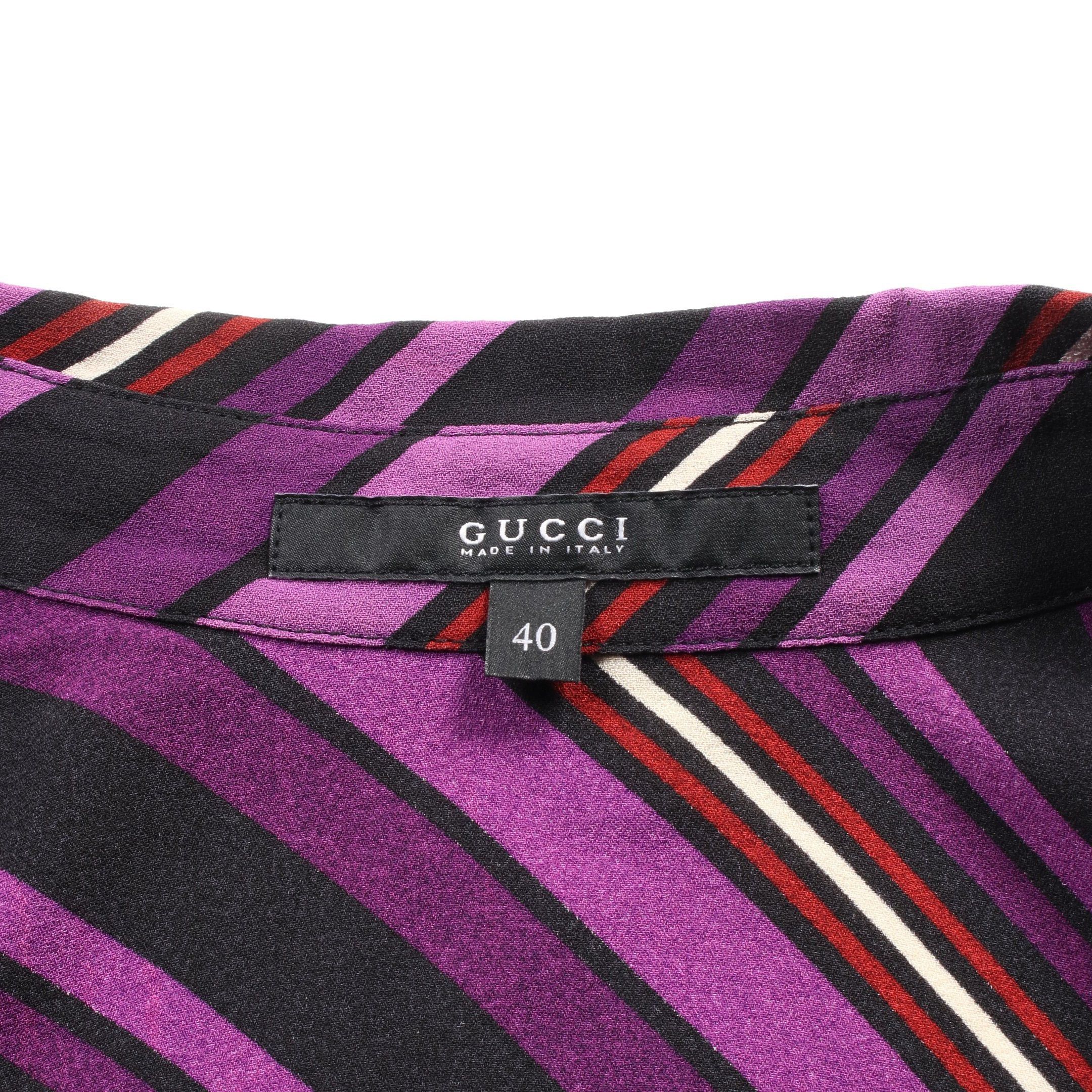 Gucci Gucci Wrap Blouse Cachecoeur Stripe Silk Purple Black Multicolor Size ONE SIZE - 3 Thumbnail