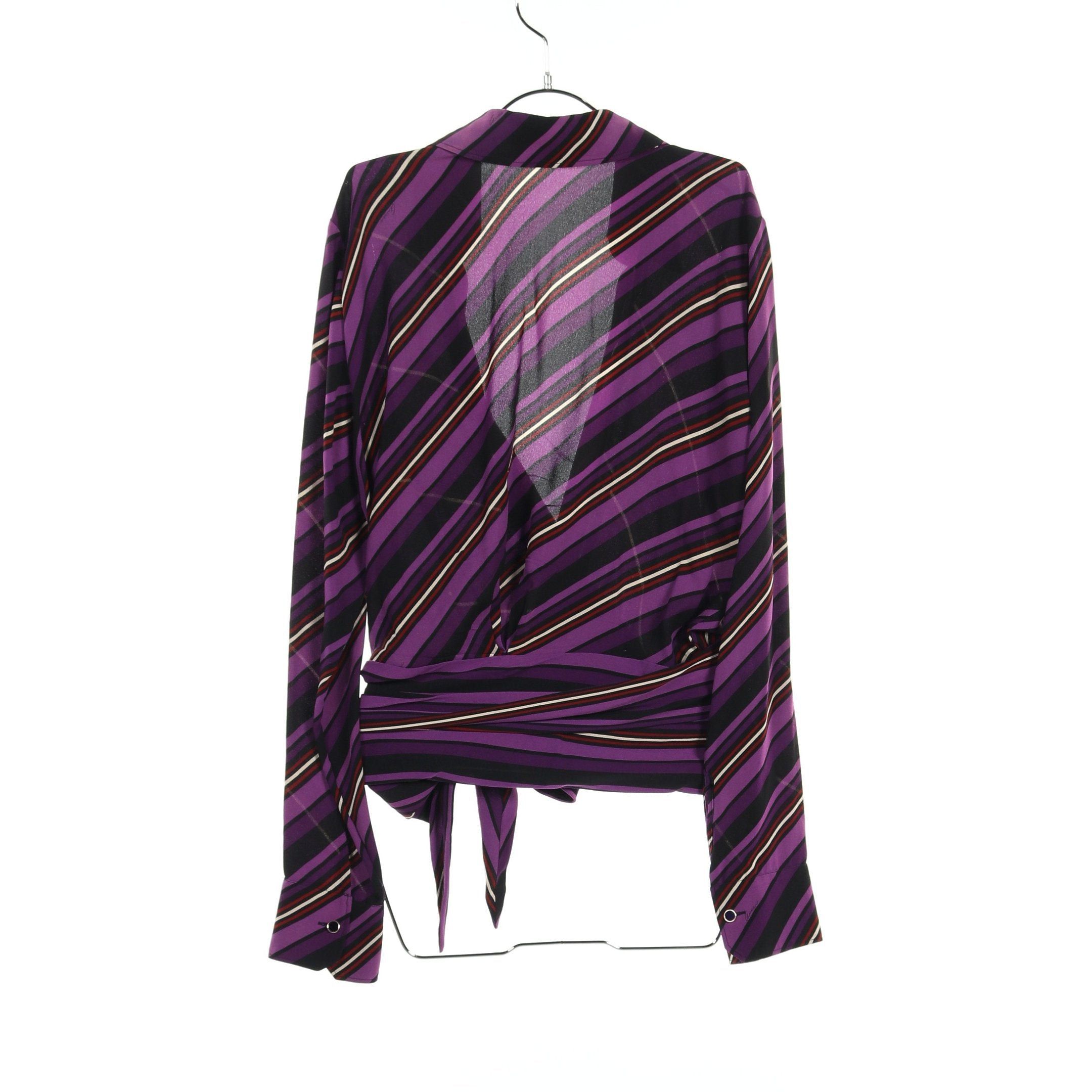 Gucci Gucci Wrap Blouse Cachecoeur Stripe Silk Purple Black Multicolor Size ONE SIZE - 2 Thumbnail