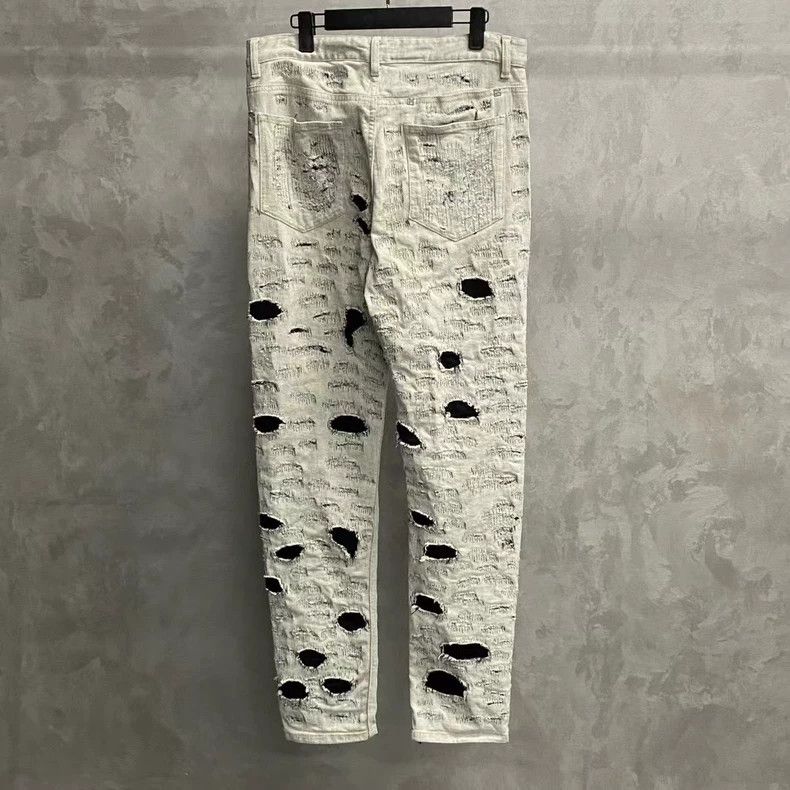 Givenchy Givenchy White Gray Distressed Denim Pants Size US 33 - 2 Thumbnail