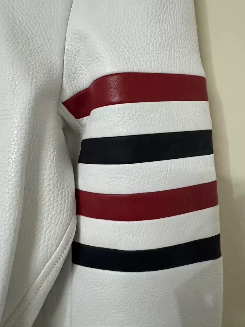 Thom Browne Thom Browne White Leather Jacket with Stripes Size US M / EU 48-50 / 2 - 3 Thumbnail