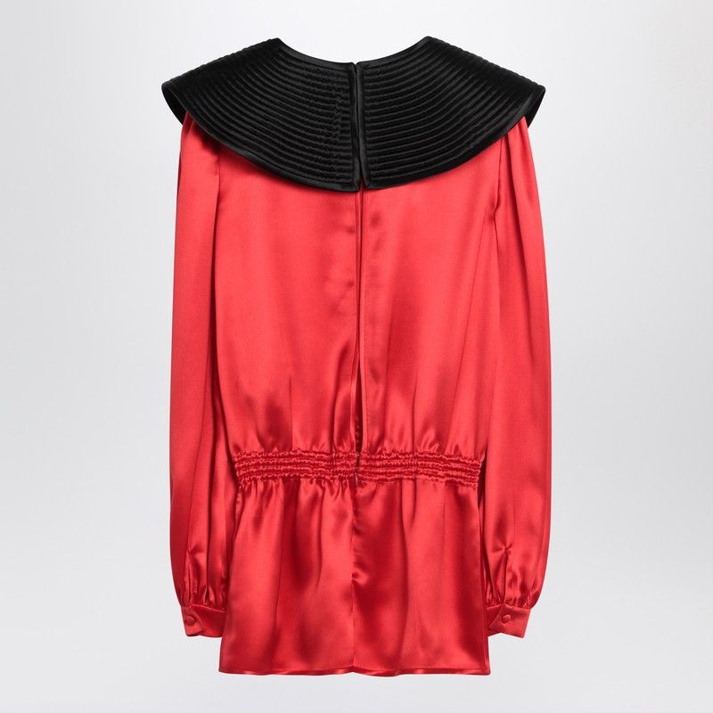 Valentino Valentino Red Silk Blouse With Black Collar Size M / US 6-8 / IT 42-44 - 2 Thumbnail