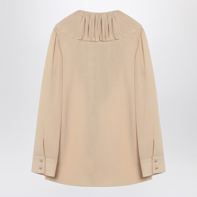 Saint Laurent Paris Saint Laurent Beige Ruffled Blouse In Silk Size M / US 6-8 / IT 42-44 - 2 Thumbnail