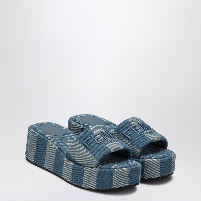 Fendi Fendi Fendi Sunshine Slide In Blue Denim-Effect Jacquard Size US 7 / IT 37 - 2 Thumbnail