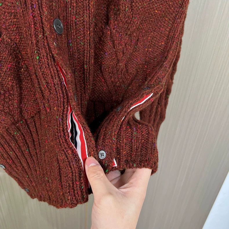 Thom Browne Thom Browne Burgundy Cable Knit Cardigan Size US M / EU 48-50 / 2 - 6 Thumbnail