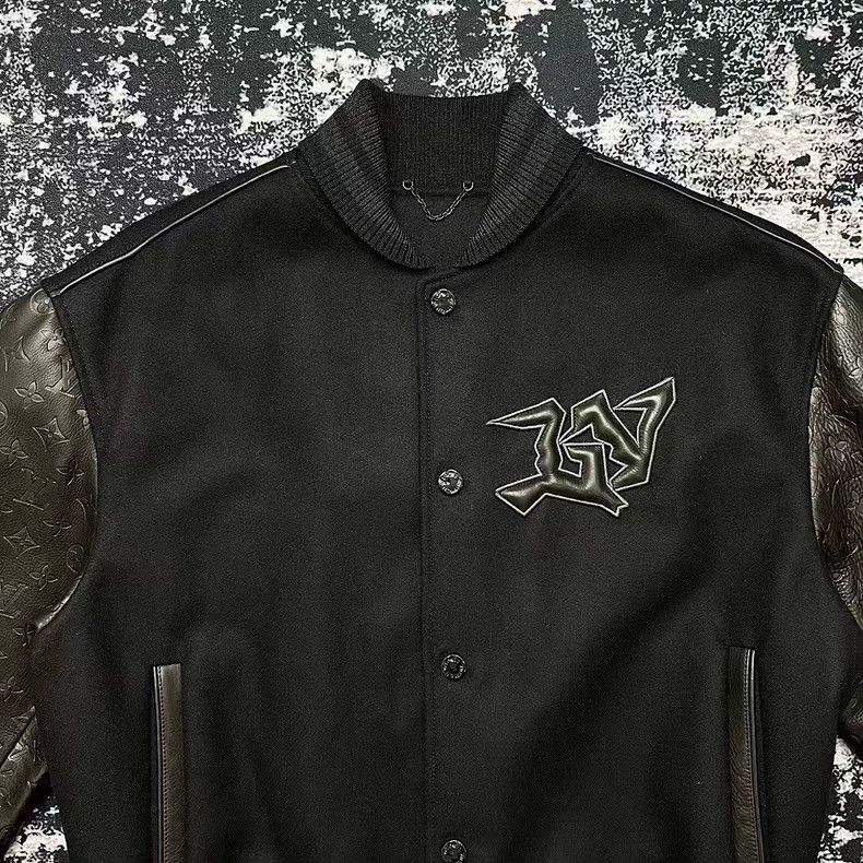 Louis Vuitton Louis Vuitton Black Leather Sleeve Varsity Jacket Size US L / EU 52-54 / 3 - 2 Thumbnail