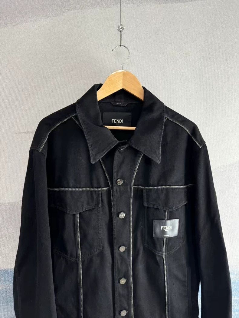 Fendi Fendi Black Denim Jacket with Leather Tag Size US XXL / EU 58 / 5 - 2 Thumbnail