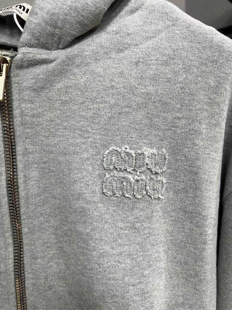 Miu Miu Miu Miu Gray Cotton Embroidered Zip Jacket Size US M / EU 48-50 / 2 - 3 Thumbnail