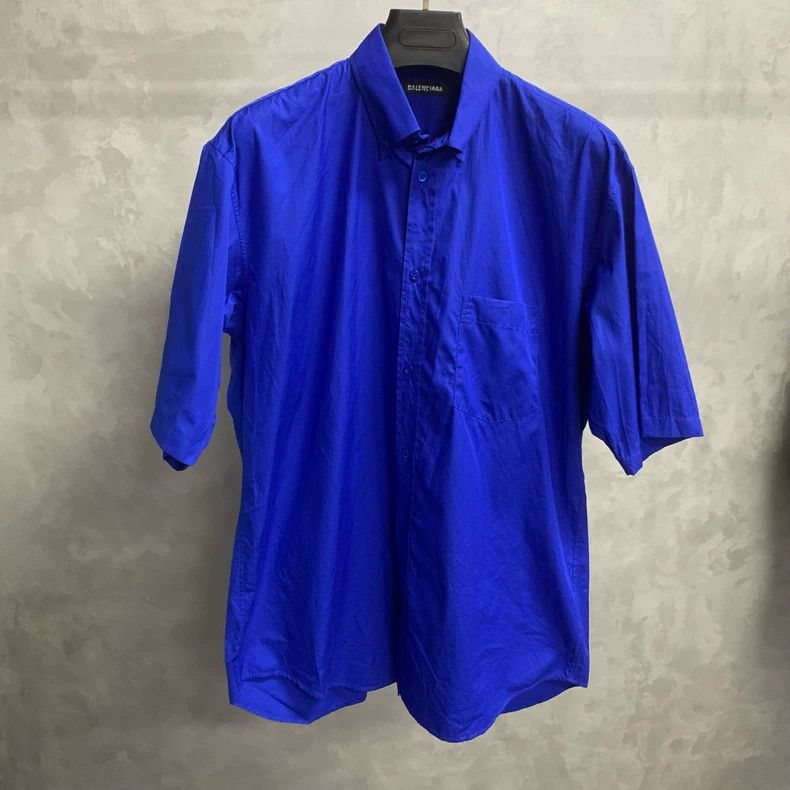 Balenciaga Balenciaga Blue Short Sleeve Logo Shirt Size US M / EU 48-50 / 2 - 2 Thumbnail