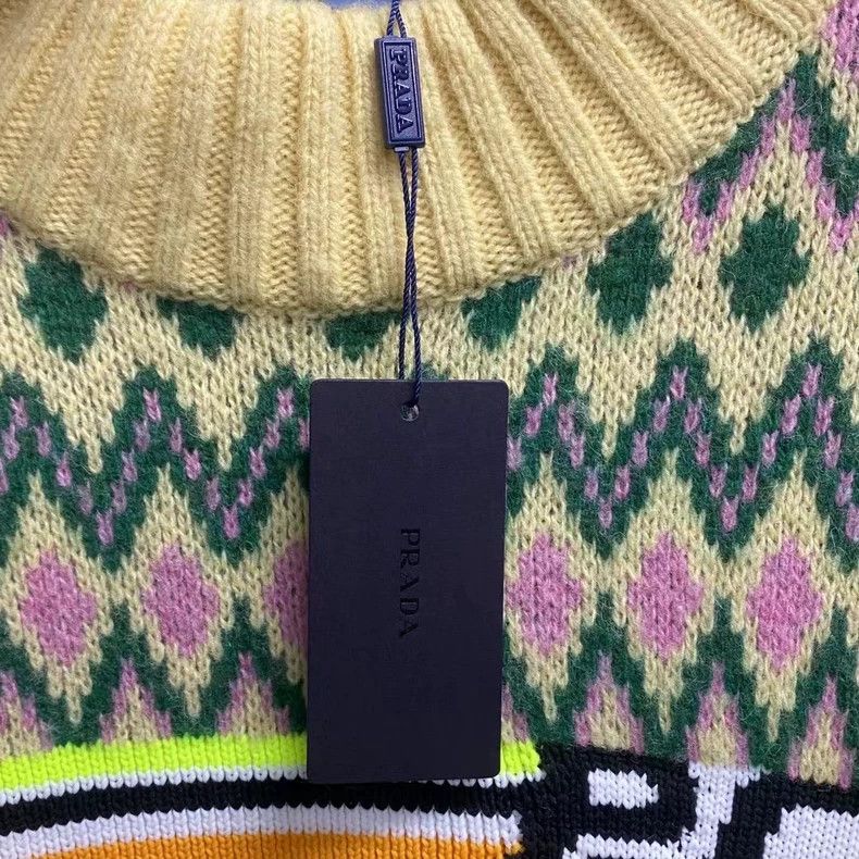 Prada Prada Yellow Green Striped Logo Knit Sweater Size US M / EU 48-50 / 2 - 4 Thumbnail