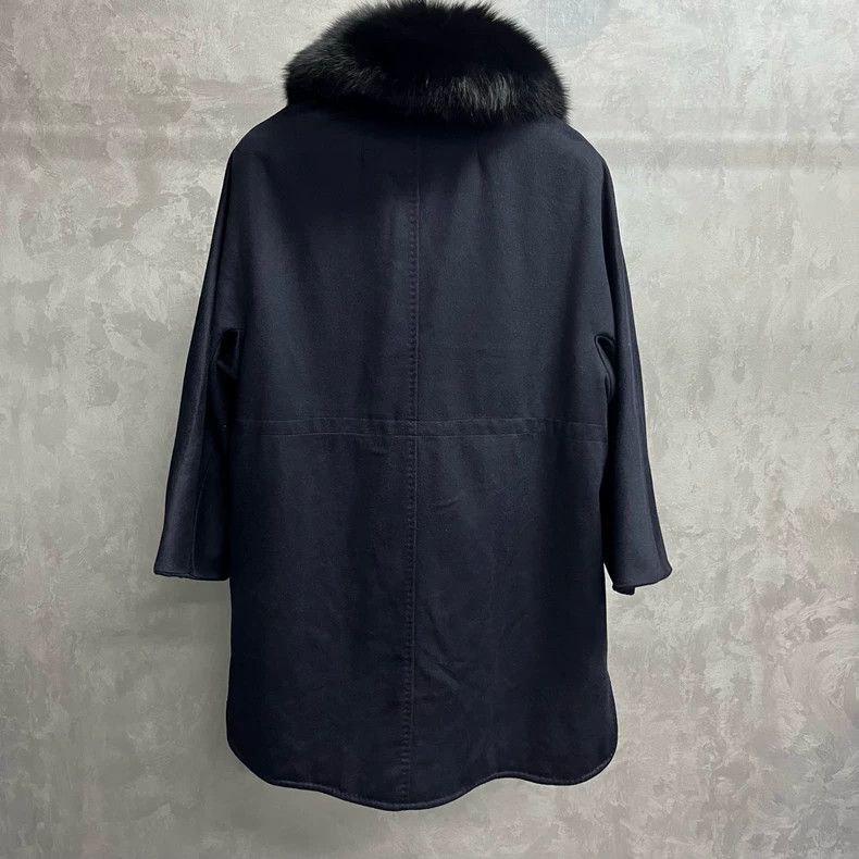 Max Mara Blue Hooded Coat with Fur Collar Size US S / EU 44-46 / 1 - 5 Thumbnail