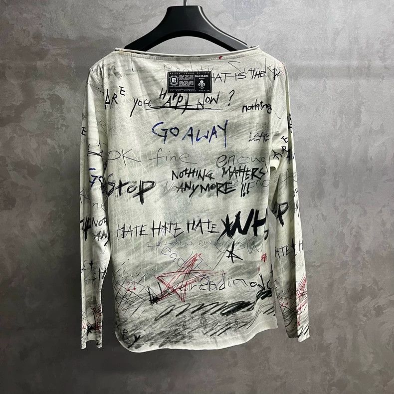 Balmain Balmain White Long Sleeve Graphic T-Shirt Size US S / EU 44-46 / 1 - 5 Thumbnail