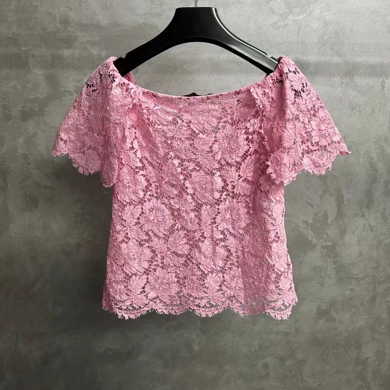 Valentino Pink Lace Embroidered Logo Short Sleeve Top Size US M / EU 48-50 / 2 - 2 Thumbnail