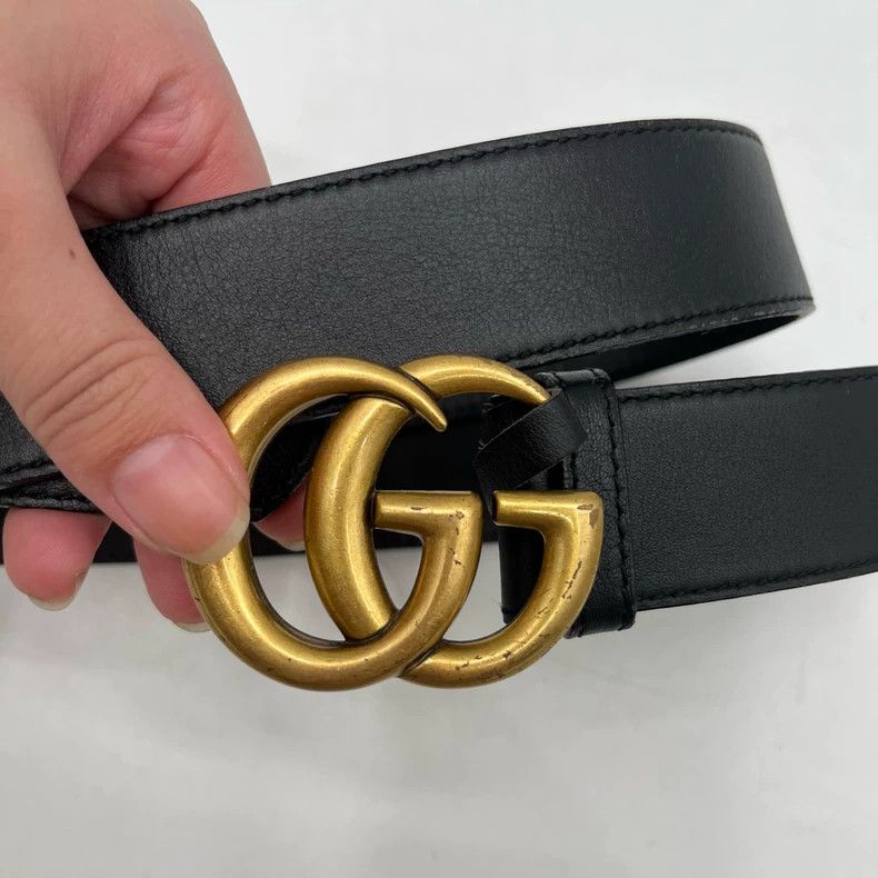 Gucci Gucci Black Belt with Gold Double G Buckle Size ONE SIZE - 2 Thumbnail