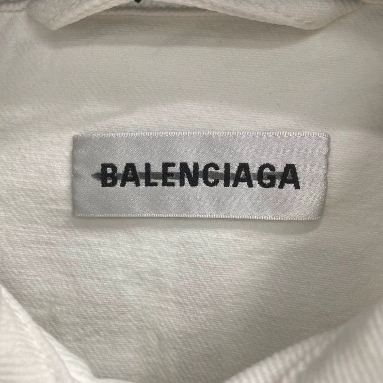 Balenciaga White Embroidered Logo Denim Jacket Size US M / EU 48-50 / 2 - 3 Thumbnail