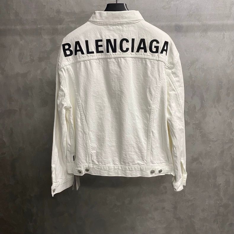 Balenciaga White Embroidered Logo Denim Jacket Size US M / EU 48-50 / 2 - 2 Thumbnail