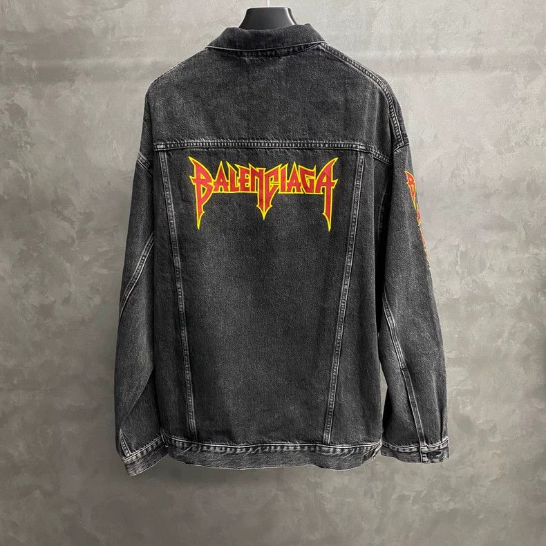 Balenciaga Balenciaga Black Gray Logo Denim Jacket Size US M / EU 48-50 / 2 - 2 Thumbnail