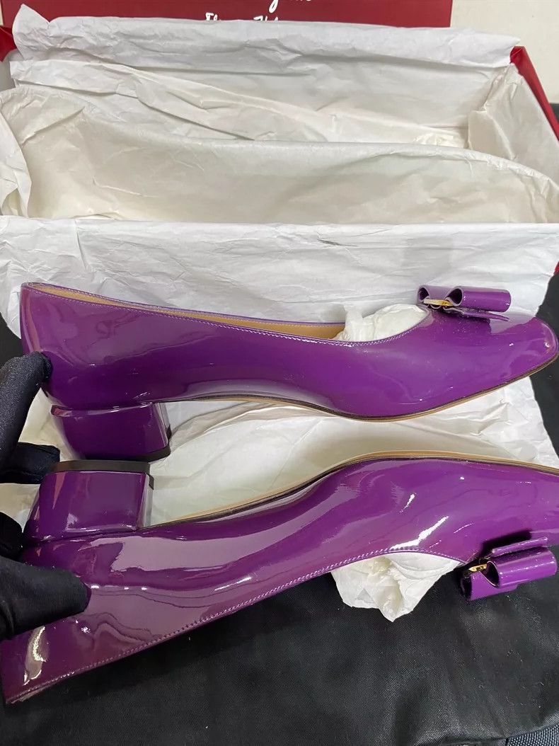 Jimmy Choo Purple Bow Low Heel Shoes by Ferragamo Size US 7.5 / EU 40-41 - 6 Thumbnail