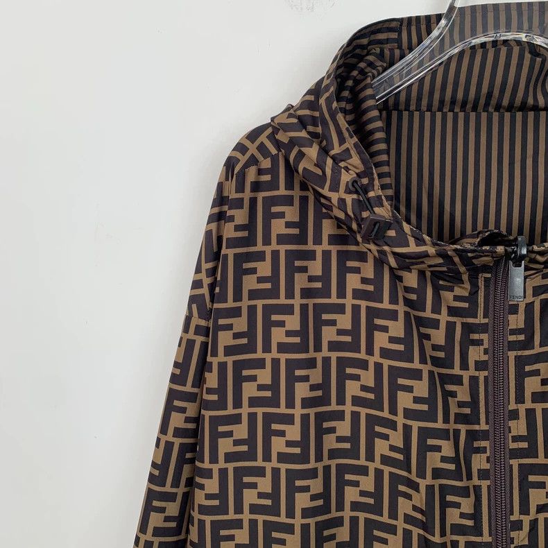 Fendi Fendi Brown Logo Hooded Windbreaker Jacket Size US M / EU 48-50 / 2 - 5 Thumbnail