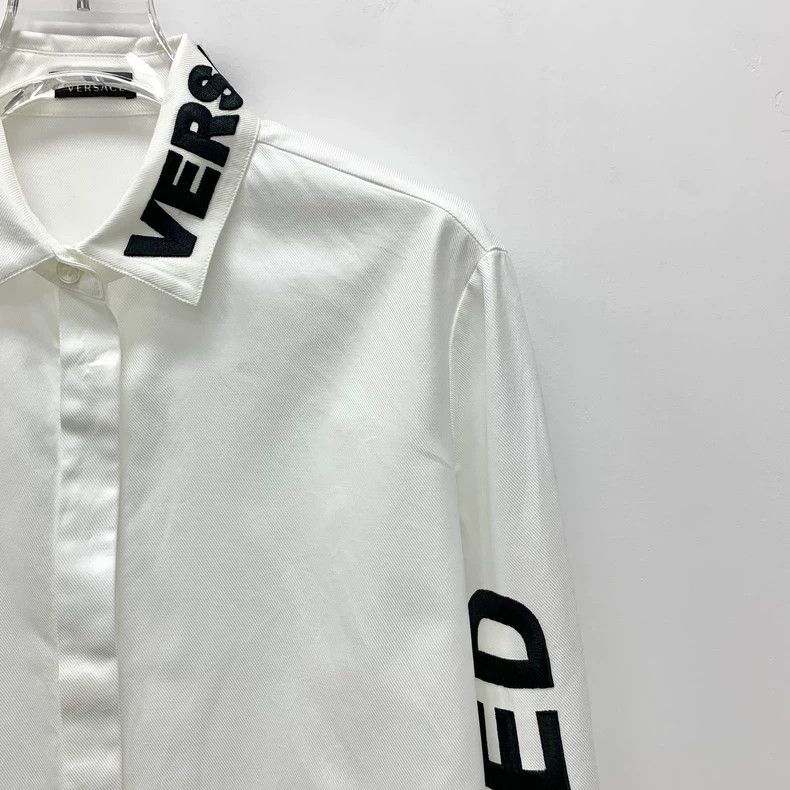 Versace Versace White Logo Long Sleeve Shirt Size 42 Size US M / EU 48-50 / 2 - 3 Thumbnail