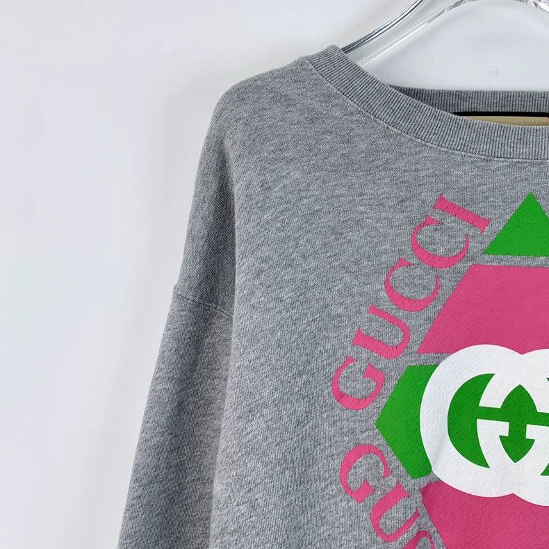 Gucci Gucci Gray Pink Logo Cropped Long Sleeve Sweatshirt Size US S / EU 44-46 / 1 - 3 Thumbnail