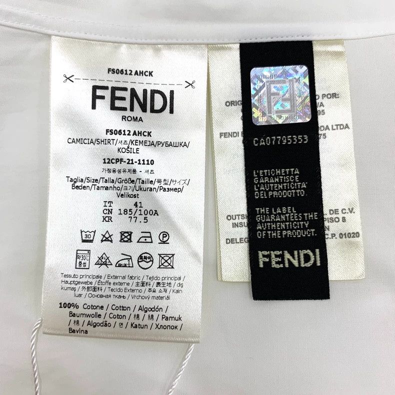 Fendi Fendi White Logo Embroidered Cotton Shirt Size US M / EU 48-50 / 2 - 7 Thumbnail