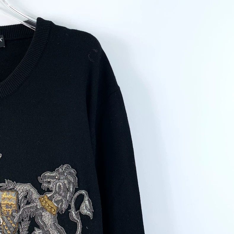 Dolce&Gabbana Black Wool Sweater with Embroidery