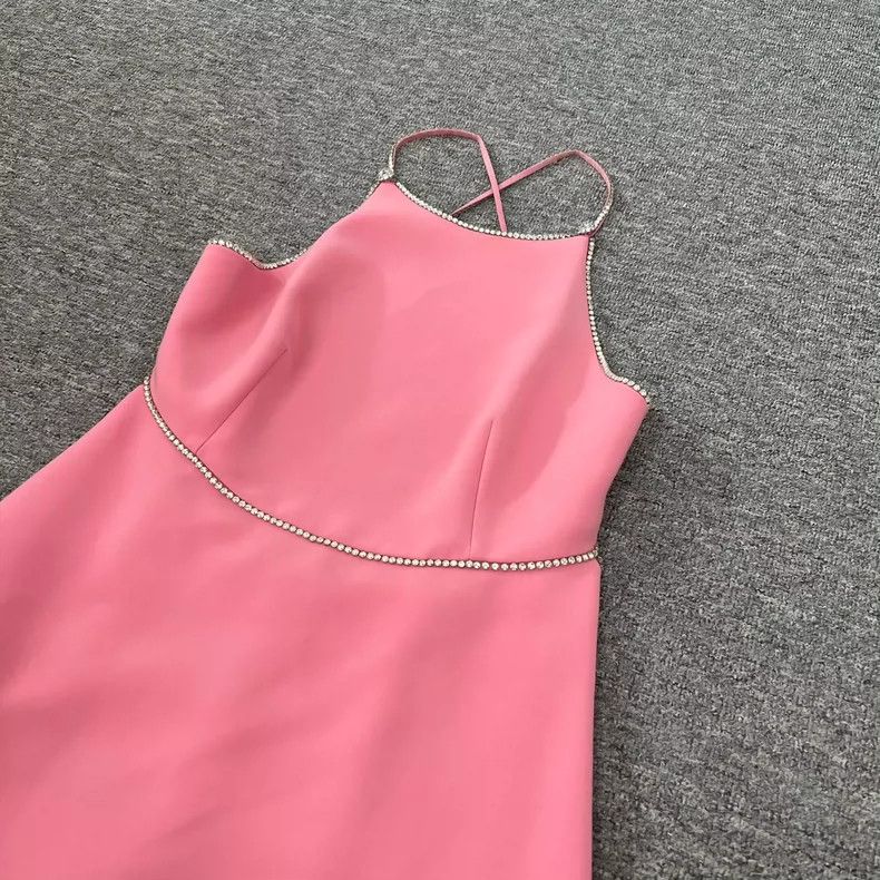 Prada Miu Miu Pink Rhinestone Strap Evening Dress Size US 42 / EU 58 - 3 Thumbnail