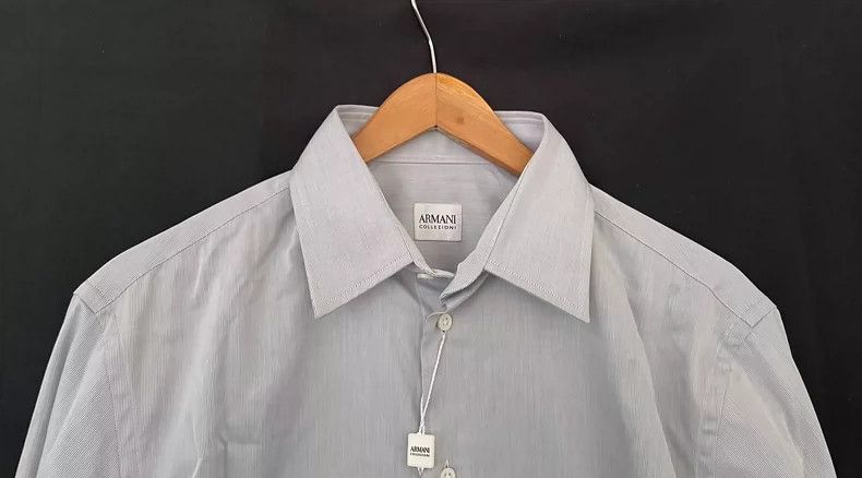 Emporio Armani Armani Collezioni Men's Light Gray Striped Shirt Size US M / EU 48-50 / 2 - 4 Thumbnail