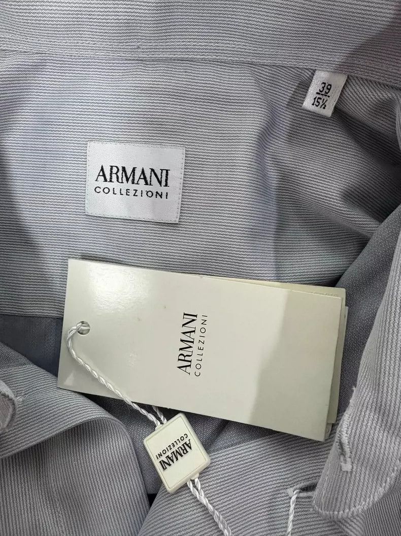 Emporio Armani Armani Collezioni Men's Light Gray Striped Shirt Size US M / EU 48-50 / 2 - 6 Thumbnail