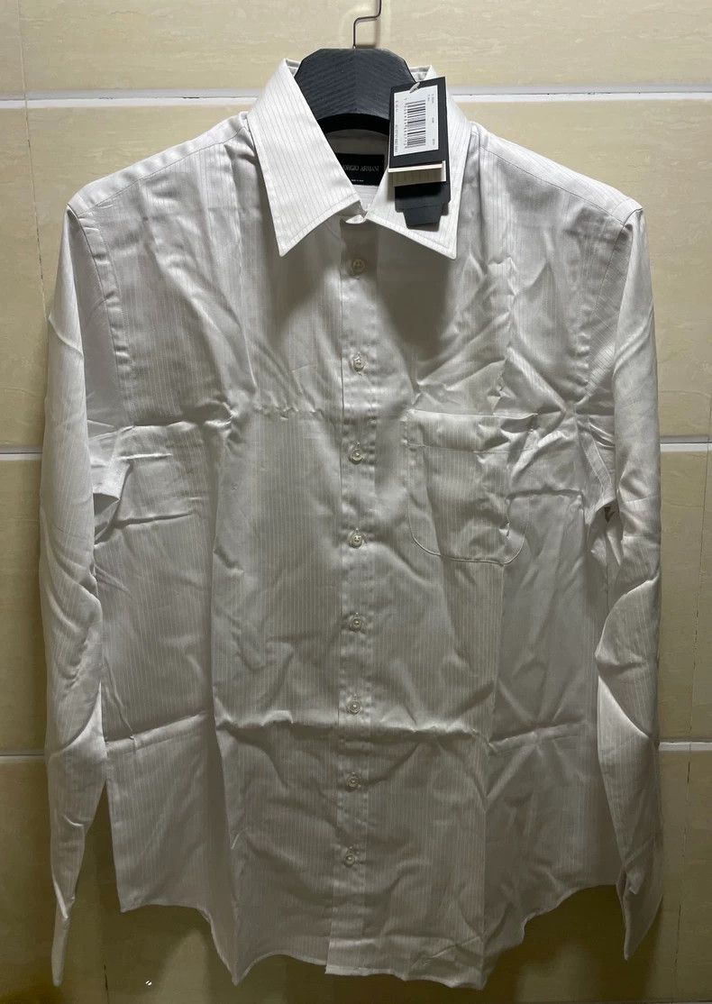 Emporio Armani GIORGIO ARMANI Long Sleeve Shirt in White Size US M / EU 48-50 / 2 - 2 Thumbnail