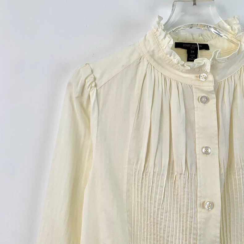 Louis Vuitton Louis Vuitton Beige Cotton Lace Long Sleeve Shirt Size US XXS / EU 40 - 3 Thumbnail