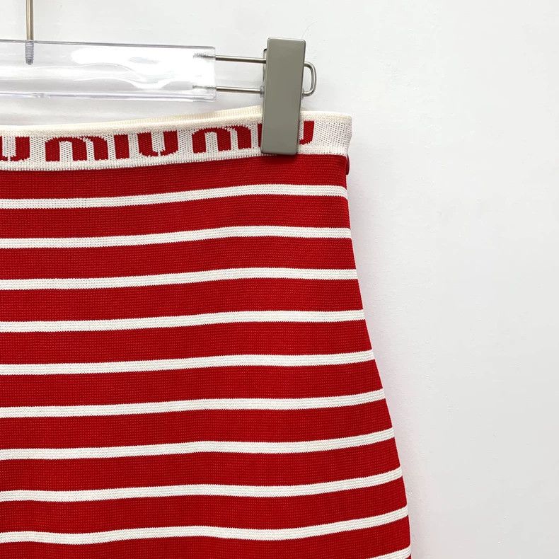 Prada MiuMiu Striped Knit Skirt with Logo Detail Size US 42 / EU 58 - 3 Thumbnail