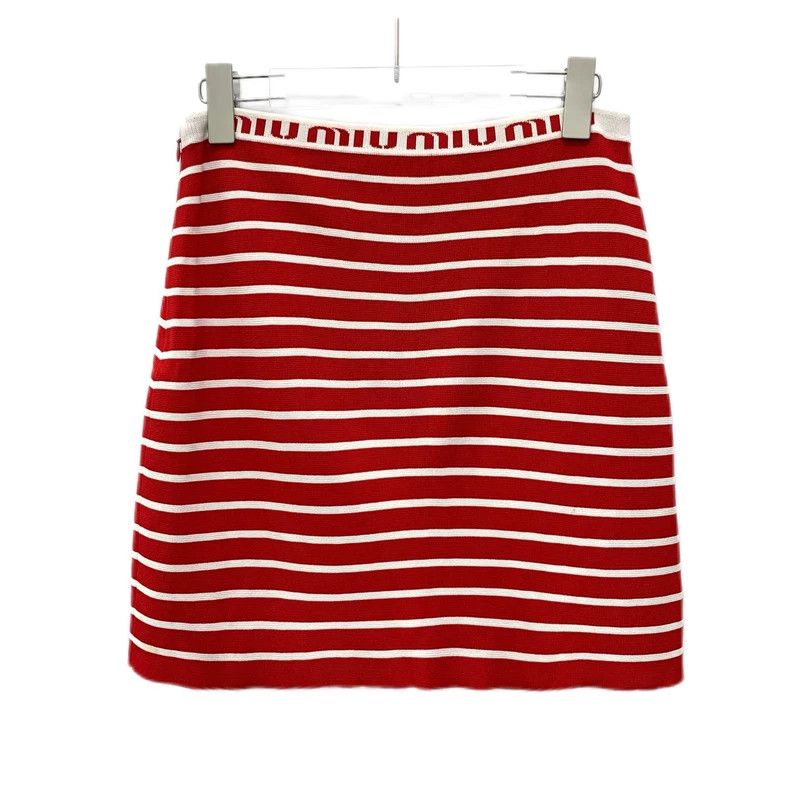 Prada MiuMiu Striped Knit Skirt with Logo Detail Size US 42 / EU 58 - 2 Thumbnail