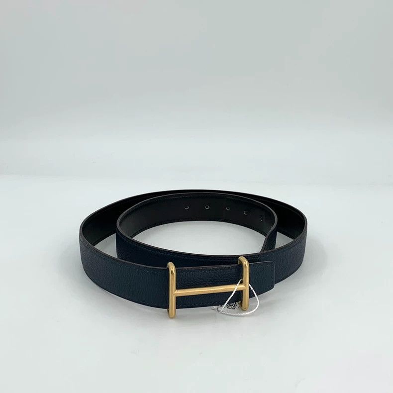 Hermes Hermes Black Leather Belt with Gold Buckle Size ONE SIZE - 2 Thumbnail