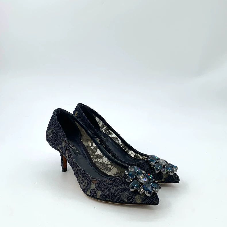 Dolce & Gabbana Dolce&Gabbana Blue Lace High Heels with Rhinestones Size US 5 / EU 37 - 2 Thumbnail