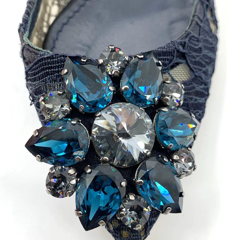 Dolce & Gabbana Dolce&Gabbana Blue Lace High Heels with Rhinestones Size US 5 / EU 37 - 6 Thumbnail
