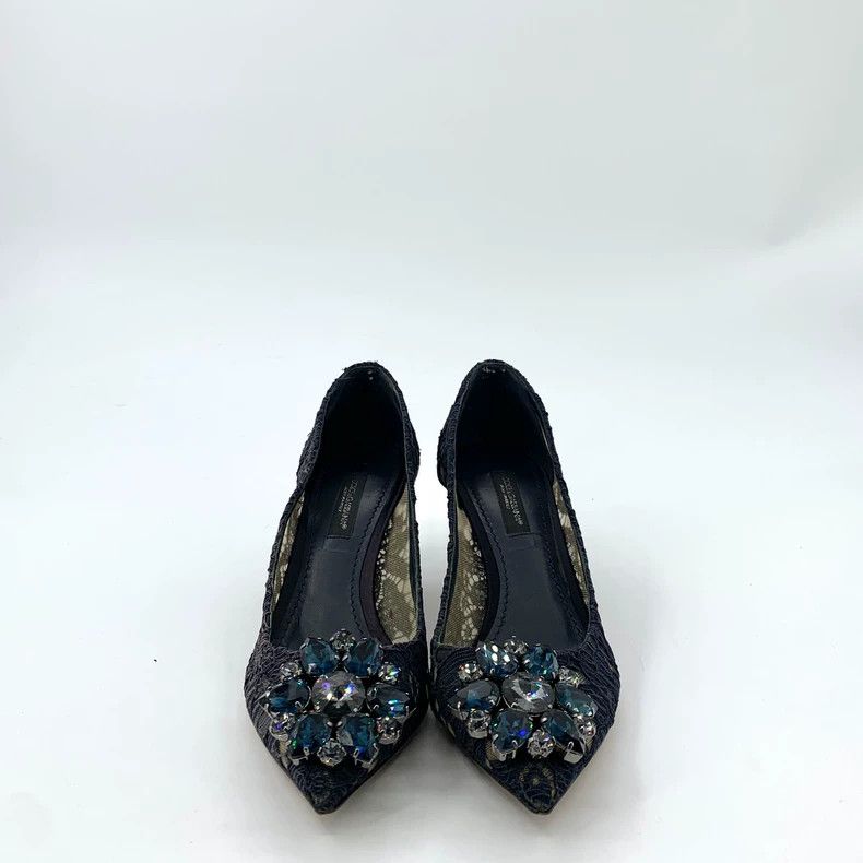 Dolce & Gabbana Dolce&Gabbana Blue Lace High Heels with Rhinestones Size US 5 / EU 37 - 3 Thumbnail