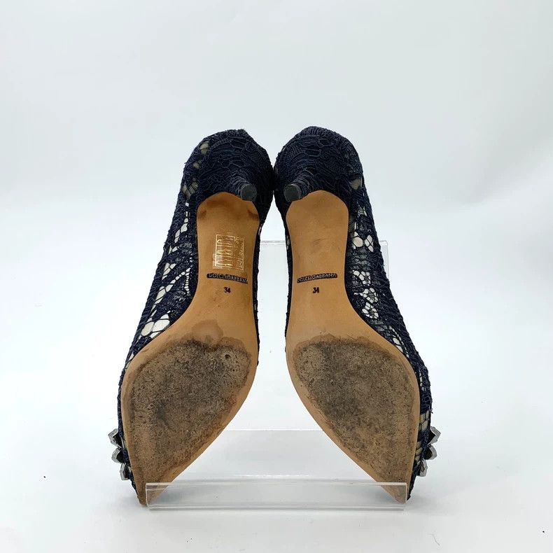Dolce & Gabbana Dolce&Gabbana Blue Lace High Heels with Rhinestones Size US 5 / EU 37 - 5 Thumbnail