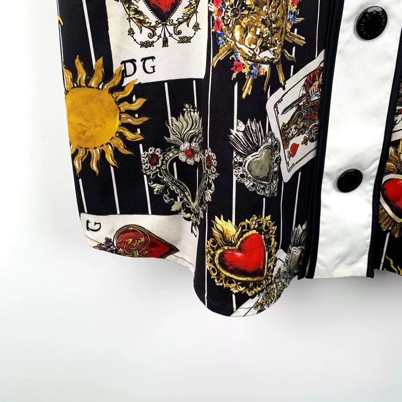 Dolce & Gabbana Dolce&Gabbana Colorful Card Print V-Neck Shirt Size US L / EU 52-54 / 3 - 4 Thumbnail