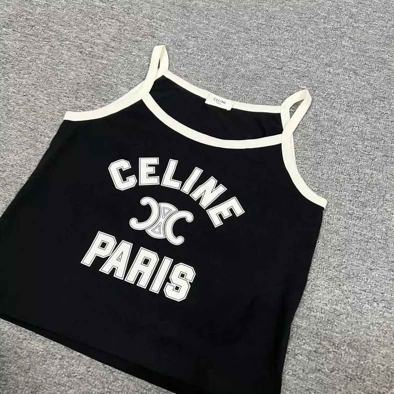 Celine Celine Black Logo Tank Top with Straps Size US M / EU 48-50 / 2 - 3 Thumbnail