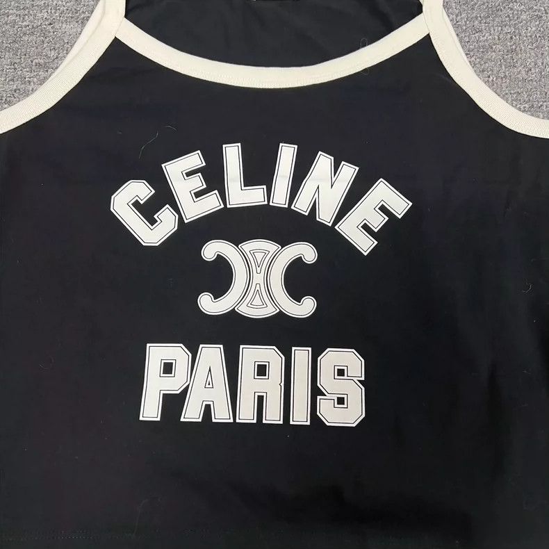 Celine Celine Black Logo Tank Top with Straps Size US M / EU 48-50 / 2 - 4 Thumbnail