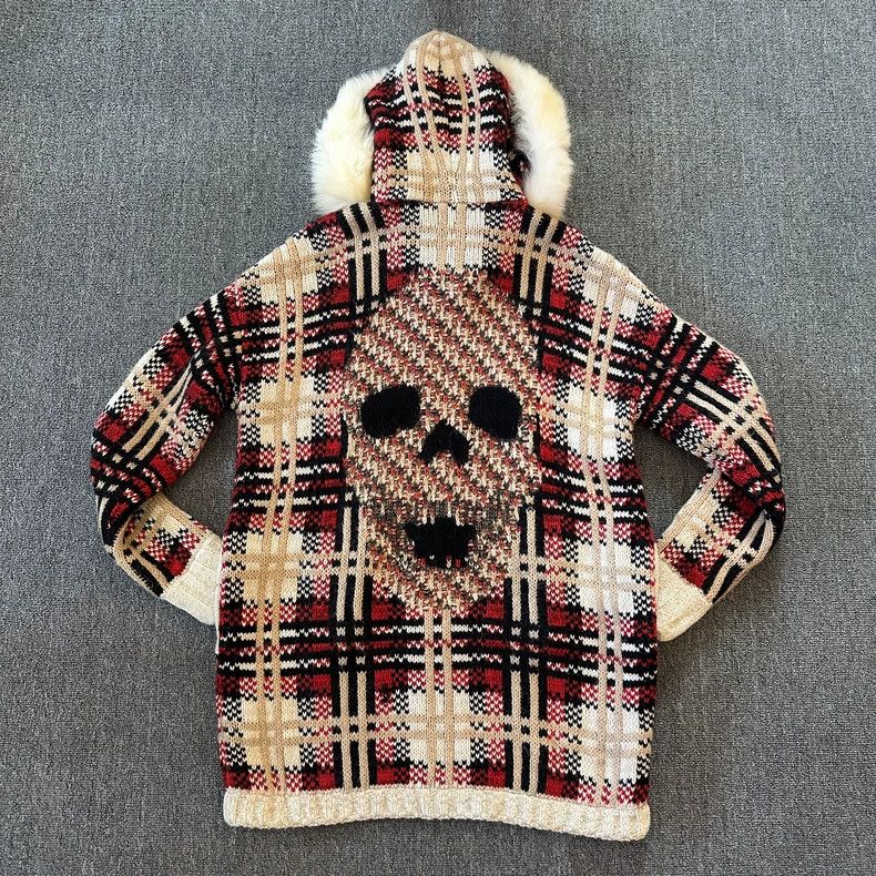 Philipp Plein Red and Beige Hooded Knit Jacket Size US XS / EU 42 / 0 - 2 Thumbnail