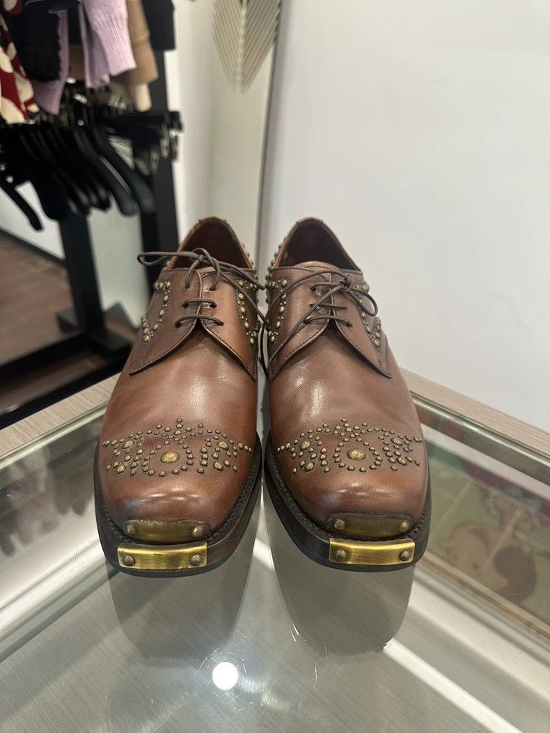 Prada Miumiu Brown Vintage Leather Shoes with Studs Size US 7 / EU 40 - 2 Thumbnail