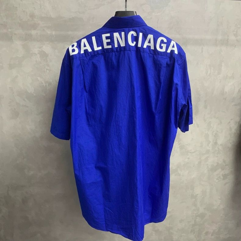 Balenciaga Balenciaga Blue Short Sleeve Shirt with Logo Size US S / EU 44-46 / 1 - 2 Thumbnail