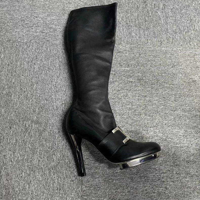 Versace Versace Black High Heel Boots with Silver Buckle Size US 7 / EU 40 - 2 Thumbnail
