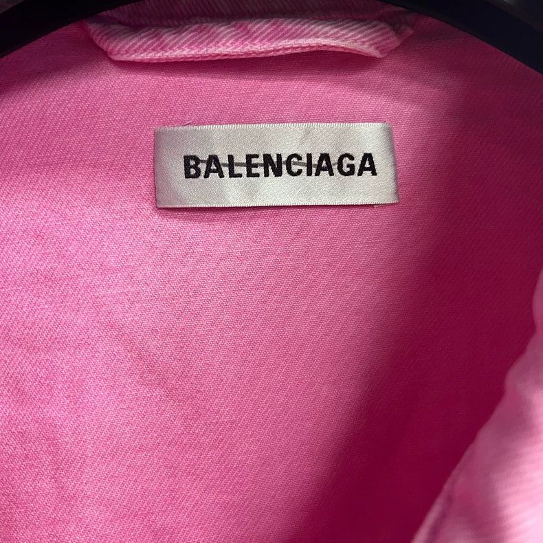 Balenciaga Pink Denim Jacket with Logo Print Size US M / EU 48-50 / 2 - 2 Thumbnail