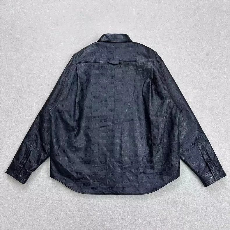 Balenciaga Logo Print Leather Shirt Jacket