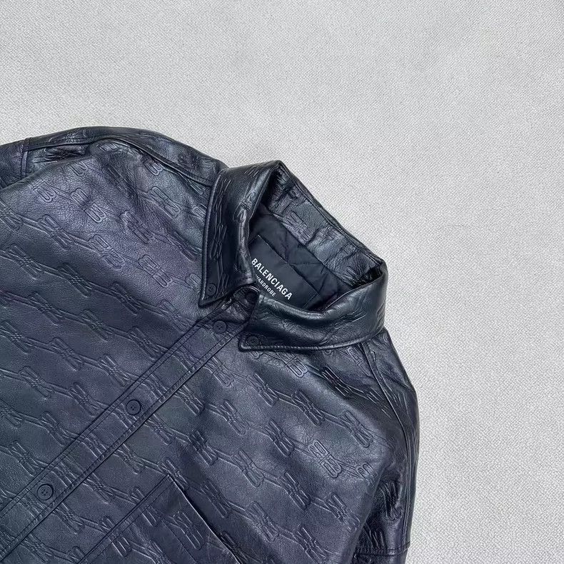 Balenciaga Logo Print Leather Shirt Jacket